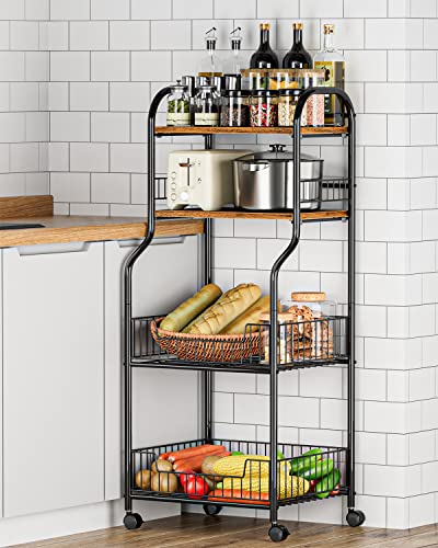 EKNITEY Kitchen Rolling Utility Cart - 4 Tier Baker's Rack for Spices Fruits Vegetables Snacks Pots and Pans