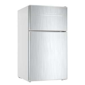 frestec mini fridge with freezer, small refrigerator, 2 door mini fridge for bedroom, 3.2 cu.ft, low noise,7 settings temperature adjustable control (silver)
