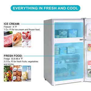 Frestec Mini Fridge with Freezer, Small Refrigerator, 2 Door Mini Fridge for Bedroom, 3.2 Cu.Ft, Low Noise,7 Settings Temperature Adjustable Control (Silver)