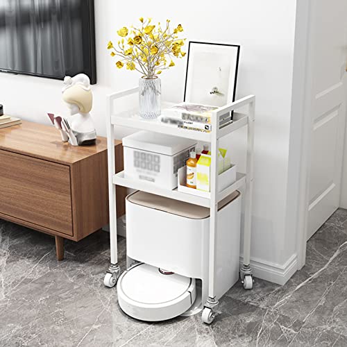 Rolling Storage Cart Vacuum Cleaner Robot Rack, Bathroom Organizer Mobile Shelving Unit Rolling Utility Cart, Metal Storage Shelves for Home/Garage/Basement/Shed/Laundry Room, Space Saver