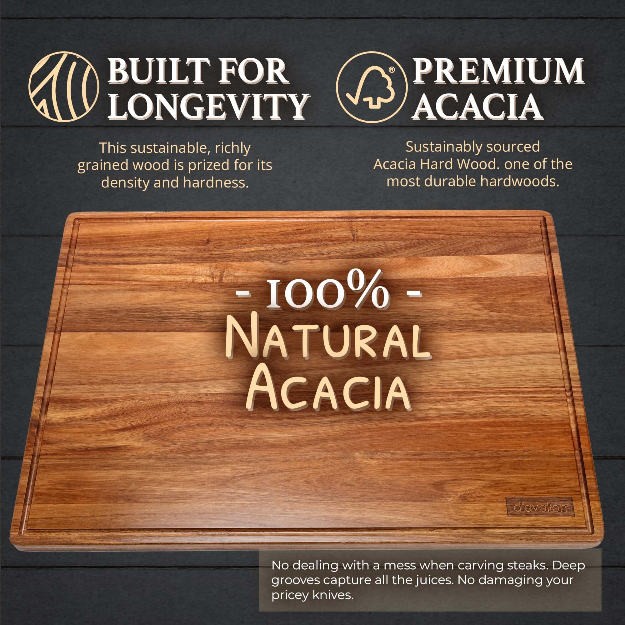 Premium Acacia Wood XL Cutting Board 1in thick/Noodle Board