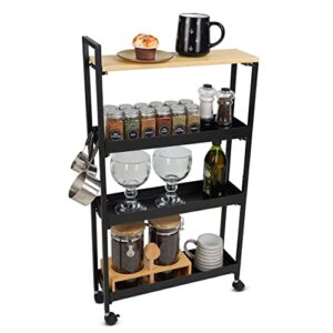 7penn bathroom organizer slim storage cart with wheels - mobile 4 tier narrow shelf tower snack cart for small spaces - rolling kitchen spice organizer - narrow shelf laundry room storage