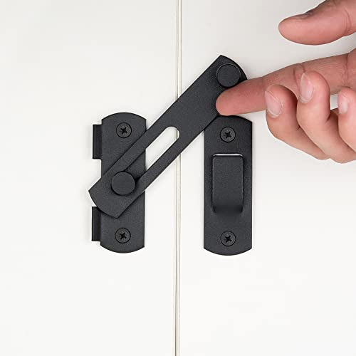 INIRET 2 Packs Barn Door Latches，3.93” x 2.75” Matte Black Stainless Steel barn gate flip Door Latch Bi-fold Door Lock,Sliding Door Antique Lock Gate Latches Wine Cabinet Closet Door Latches