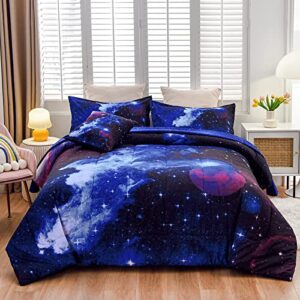 a nice night galaxy 6pcs bedding sets outer space comforter bed in a bag 3d printed quilt,for children boy girl teen kids,full 6pcs
