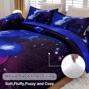 A Nice Night Galaxy 6Pcs Bedding Sets Outer Space Comforter Bed in a Bag 3D Printed Quilt,for Children Boy Girl Teen Kids,Full 6Pcs