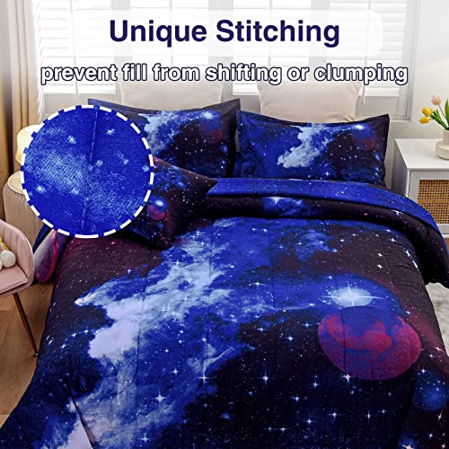 A Nice Night Galaxy 6Pcs Bedding Sets Outer Space Comforter Bed in a Bag 3D Printed Quilt,for Children Boy Girl Teen Kids,Full 6Pcs