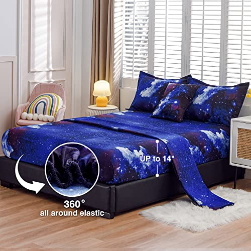 A Nice Night Galaxy 6Pcs Bedding Sets Outer Space Comforter Bed in a Bag 3D Printed Quilt,for Children Boy Girl Teen Kids,Full 6Pcs