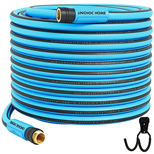 Garden Hose 50 FT,Flexible Heavy Duty Hybrid 5/8-Inch Kink-resistant Rubber Water Hose Kit with Hose Holder,All-weather, Lightweight,Burst 450PSI