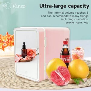 vanso Mini Fridge Portable Small Refrigerator Cooler or Warmer,4 Liter Portable Mini Fridge for Makeup, Skincare, Snacks, & More,Mini Mini Fridge for Bedroom or Vanity with Lighted Glass Surface, Pink