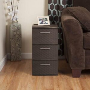 3 Drawer Weave Tower Plastic, Espresso, Set of 2