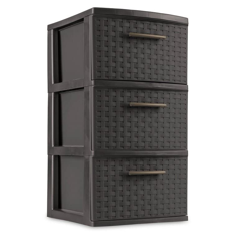 3 Drawer Weave Tower Plastic, Espresso, Set of 2