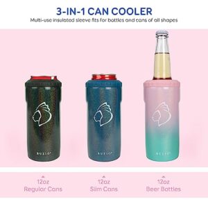 BUZIO 3-in-1 Insulated Can Cooler for 12oz, Double Walled Stainless Steel Can Holder and Beer Bottle Holder, 6 Hours Cold, Can Coozie Drink Cooler for 12 oz Slim Cans, Regular Cans, Bottles