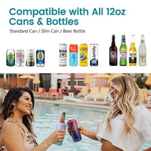 BUZIO 3 in 1 Insulated Slim Can Cooler for 12 oz Cans and Beer Bottle, Stainless Steel Can Holder, Double Walled Can Insulator for Skinny Tall Can/Standard Regular Can/Beer Bottle