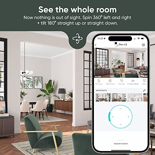 WYZE Cam Pan v3 Indoor/Outdoor IP65-Rated 1080p Pan/Tilt/Zoom Wi-Fi Smart Home Security Camera with Color Night Vision, 2-Way Audio, Compatible with Alexa & Google Assistant, White, 2-Pack