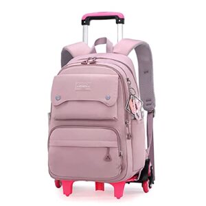 rolling backpack for boys and girls with wheels solid color kids wheeled bookbag trolley school bag for women