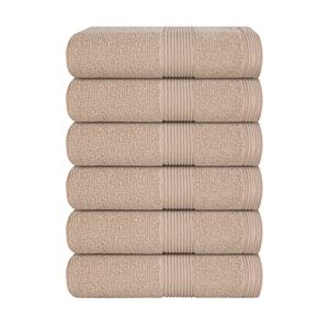 belizzi home ultra soft 6-piece hand towel set 16x28-100% ringspun cotton - durable & highly absorbent hand towels - ideal for use in bathroom, kitchen, gym, spa & general cleaning - tan