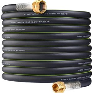 hybrid garden hose50ft x 5/8" – no kink,heavy duty,lightweigh flexible,leakproof water hose – 3/4"solid brass connectors - rubber car hoses pipe for outdoor watering& washing,600 burst psi