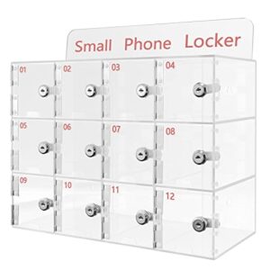 harolddol 12 slots acrylic clear cell phone locker box with door locks and keys, wall-mounted cell phones storage cabinet pocket storage locker box for classroom office (12 slots)