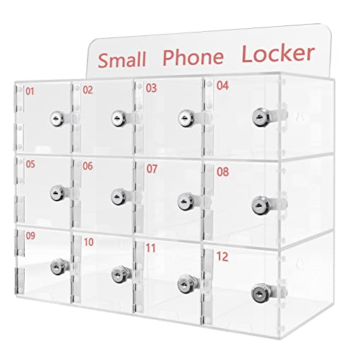 HaroldDol 12 Slots Acrylic Clear Cell Phone Locker Box with Door Locks and Keys, Wall-Mounted Cell Phones Storage Cabinet Pocket Storage Locker Box for Classroom Office (12 Slots)