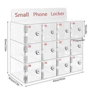 HaroldDol 12 Slots Acrylic Clear Cell Phone Locker Box with Door Locks and Keys, Wall-Mounted Cell Phones Storage Cabinet Pocket Storage Locker Box for Classroom Office (12 Slots)