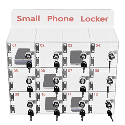 HaroldDol 12 Slots Acrylic Clear Cell Phone Locker Box with Door Locks and Keys, Wall-Mounted Cell Phones Storage Cabinet Pocket Storage Locker Box for Classroom Office (12 Slots)