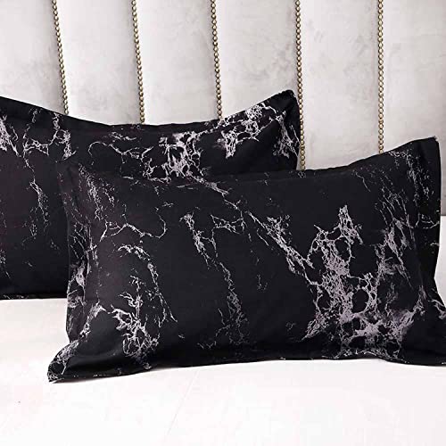 Faincy Queen Size Comforter Set, Black Marble Pattern Print Reversible Down Alternative Bed Sets - 90 x 90 3PC Soft Microfiber Duvet Modern Bedding in a Bag for Women Men