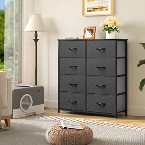 DWVO Dresser for Bedroom, Fabric Dresser with 8 Drawers, Tall Dresser, Double Dresser, Chest of Drawers for Closet, Living Room, Sturdy Steel Frame, Wooden Top, Easy Pull Handle, Black Ash