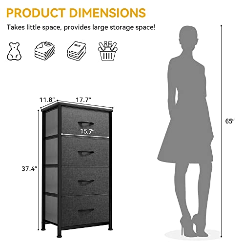 DWVO 4 Drawers Dresser, Small Dresser for Bedroom, Fabric Storage Tower, Chest of Drawers, Organizer Unit for Closets, Living Room, Sturdy Steel Frame, Wooden Top, Easy Pull Handle, Black Grey