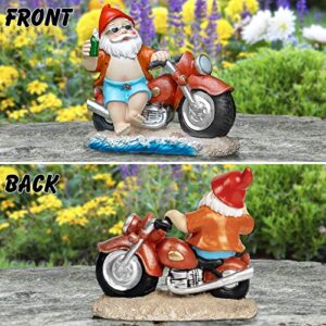 Lhocm Hawaiian Style Garden Gnomes Outdoor Decor -7.9" Motorcycle Beach Gnome for Spring and Summer Garden Decor - Perfect for Patio, Lawn, Yard, Balcony and Home - Funny Housewarming Gifts