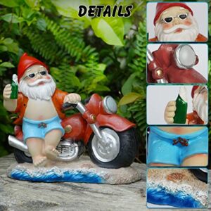 Lhocm Hawaiian Style Garden Gnomes Outdoor Decor -7.9" Motorcycle Beach Gnome for Spring and Summer Garden Decor - Perfect for Patio, Lawn, Yard, Balcony and Home - Funny Housewarming Gifts