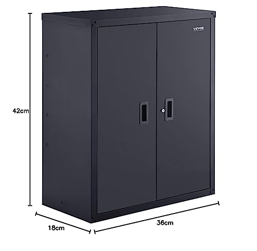 VEVOR Metal Storage Cabinet, 200 lbs Load Capacity per Shelf, 42'' Tall Lockable Powder-Coating Steel Garage Cabinet with 2 Adjustable Shelves, Magnet Doors & Lock, Perfect for Office Home Garage