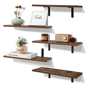 upsimples floating shelves for wall decor storage, wall mounted shelves set of 5, sturdy small wood shelves with metal brackets hanging for bedroom, living room, bathroom, kitchen, book, dark brown