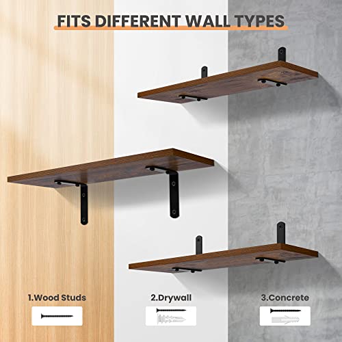 upsimples Floating Shelves for Wall Decor Storage, Wall Mounted Shelves Set of 5, Sturdy Small Wood Shelves with Metal Brackets Hanging for Bedroom, Living Room, Bathroom, Kitchen, Book, Dark Brown