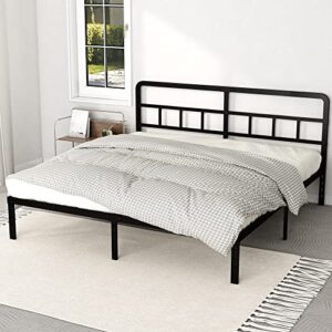 diaoutro metal platform king bed frame with headboard, 14 inch no box spring needed heavy duty steel slat mattress foundation/easy assembly/noise free/black