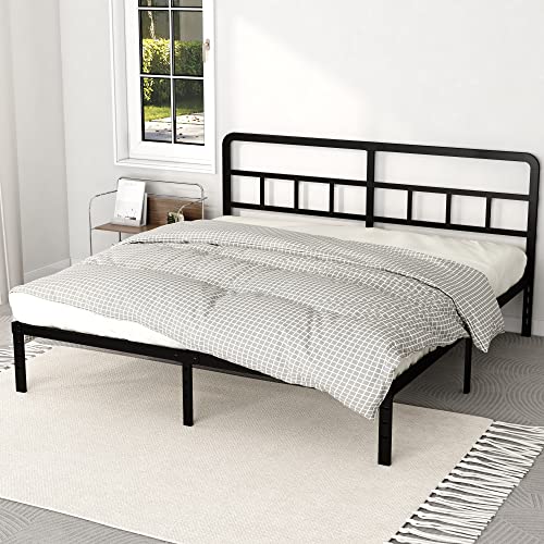 DiaOutro Metal Platform King Bed Frame with Headboard, 14 Inch No Box Spring Needed Heavy Duty Steel Slat Mattress Foundation/Easy Assembly/Noise Free/Black