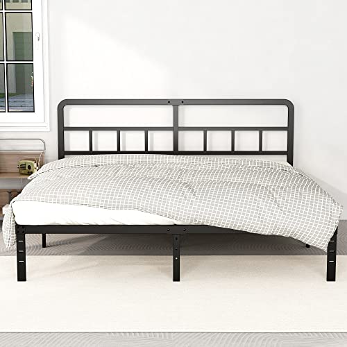 DiaOutro Metal Platform King Bed Frame with Headboard, 14 Inch No Box Spring Needed Heavy Duty Steel Slat Mattress Foundation/Easy Assembly/Noise Free/Black