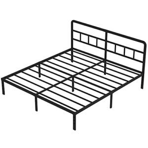 DiaOutro Metal Platform King Bed Frame with Headboard, 14 Inch No Box Spring Needed Heavy Duty Steel Slat Mattress Foundation/Easy Assembly/Noise Free/Black