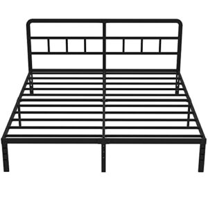 DiaOutro Metal Platform King Bed Frame with Headboard, 14 Inch No Box Spring Needed Heavy Duty Steel Slat Mattress Foundation/Easy Assembly/Noise Free/Black