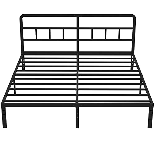 DiaOutro Metal Platform King Bed Frame with Headboard, 14 Inch No Box Spring Needed Heavy Duty Steel Slat Mattress Foundation/Easy Assembly/Noise Free/Black