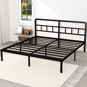 DiaOutro Metal Platform King Bed Frame with Headboard, 14 Inch No Box Spring Needed Heavy Duty Steel Slat Mattress Foundation/Easy Assembly/Noise Free/Black