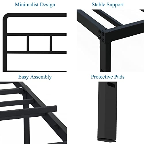 DiaOutro Metal Platform King Bed Frame with Headboard, 14 Inch No Box Spring Needed Heavy Duty Steel Slat Mattress Foundation/Easy Assembly/Noise Free/Black