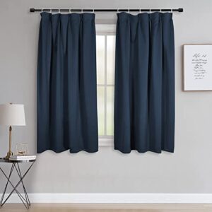 jade poke 2 panels navy pinch pleat blackout sunblock small curtains for kitchen, thermal insulated energy saving solid window curtain panel for kid room, each is 100cmx110cm