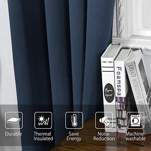 JADE POKE 2 Panels Navy Pinch Pleat Blackout Sunblock Small Curtains for Kitchen, Thermal Insulated Energy Saving Solid Window Curtain Panel for Kid Room, Each is 100CMx110CM