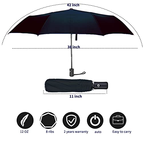 MRTLLOA 42 Inch Compact Windproof Travel Umbrella for Rain, Lightweight, Portable, Automatic, Strong, Waterproof Folding Small Umbrellas for Women & Teenagers(Black)