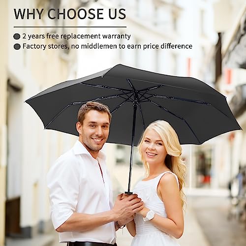 MRTLLOA 42 Inch Compact Windproof Travel Umbrella for Rain, Lightweight, Portable, Automatic, Strong, Waterproof Folding Small Umbrellas for Women & Teenagers(Black)