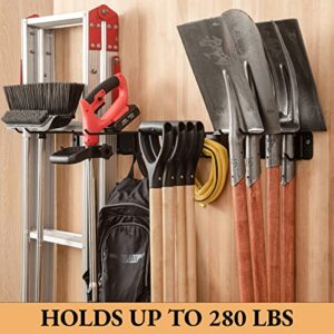 MOOMSINE Garden Tool Organizer Wall Mount, Garage Organization Yard Tools Storage Rack, Hangers for Folding Chair & Ladder, Shovel & Rake Holder, Heavy Duty Steel Hooks Holds 280 Lbs (33 Inch 4 Hooks)