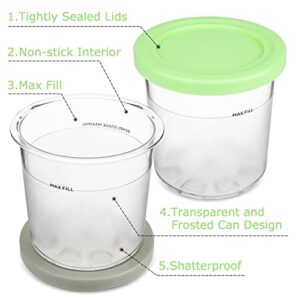 VanlonPro Ice Cream Containers 4 Pack, Compatible with NC299AMZ & NC300s Series Ninja Creami Ice Cream Makers, Reusable, BPA-Free & Dishwasher Safe, Airtight, Gray/Blue/Pink/Green Lids