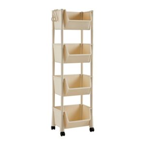 item shelf bookshelf with wheels, large storage easy assemble 3-tier 4-tier shelf with lockable wheels standing strong structure movable design for family room students office working (4-tier, a)