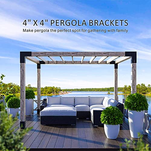 Etrifatry Pergola Bracket Kit, 4 x 4 inches Woodwork Pergola Kit with Black Powder Coated Steel Brackets, Modular Sizing Pergola Brackets Boot, Shoulder and Lag Bolts for DIY Elevated Wood Stand Kit