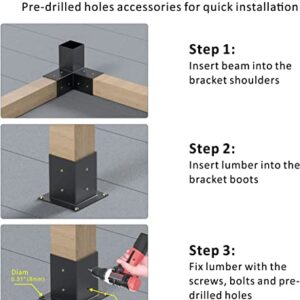 Etrifatry Pergola Bracket Kit, 4 x 4 inches Woodwork Pergola Kit with Black Powder Coated Steel Brackets, Modular Sizing Pergola Brackets Boot, Shoulder and Lag Bolts for DIY Elevated Wood Stand Kit